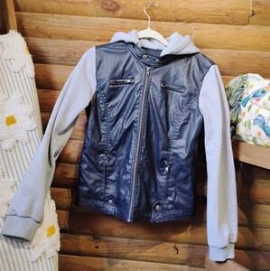 NEW WOMEN LEATHER ZIPPER HOODED 1 JACKET  SIZE M